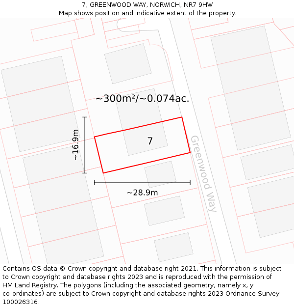 7, GREENWOOD WAY, NORWICH, NR7 9HW: Plot and title map