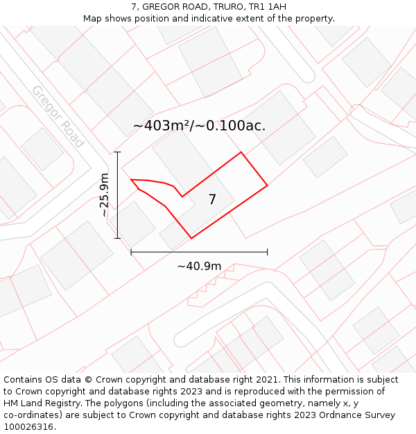 7, GREGOR ROAD, TRURO, TR1 1AH: Plot and title map