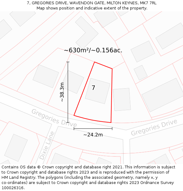 7, GREGORIES DRIVE, WAVENDON GATE, MILTON KEYNES, MK7 7RL: Plot and title map