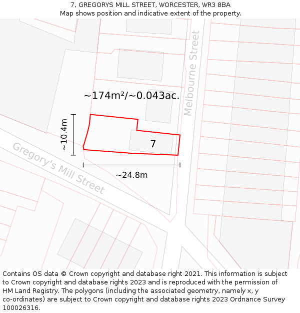 7, GREGORYS MILL STREET, WORCESTER, WR3 8BA: Plot and title map