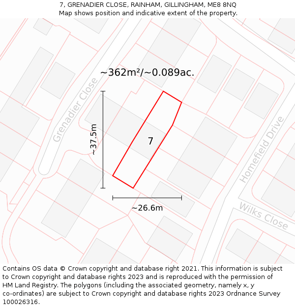 7, GRENADIER CLOSE, RAINHAM, GILLINGHAM, ME8 8NQ: Plot and title map