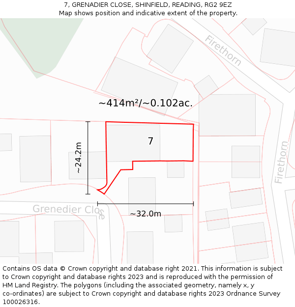 7, GRENADIER CLOSE, SHINFIELD, READING, RG2 9EZ: Plot and title map