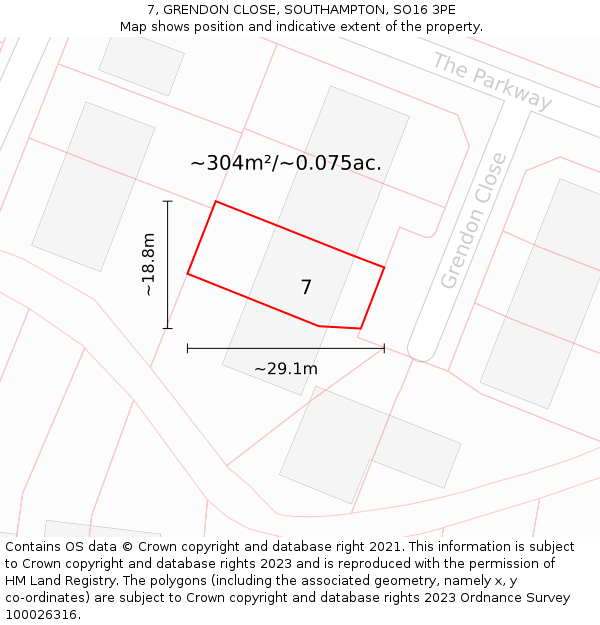 7, GRENDON CLOSE, SOUTHAMPTON, SO16 3PE: Plot and title map