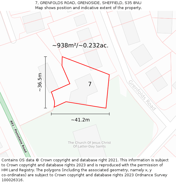 7, GRENFOLDS ROAD, GRENOSIDE, SHEFFIELD, S35 8NU: Plot and title map