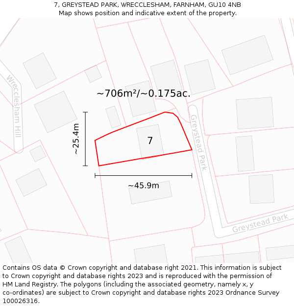 7, GREYSTEAD PARK, WRECCLESHAM, FARNHAM, GU10 4NB: Plot and title map