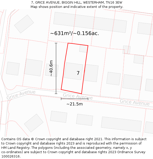 7, GRICE AVENUE, BIGGIN HILL, WESTERHAM, TN16 3EW: Plot and title map