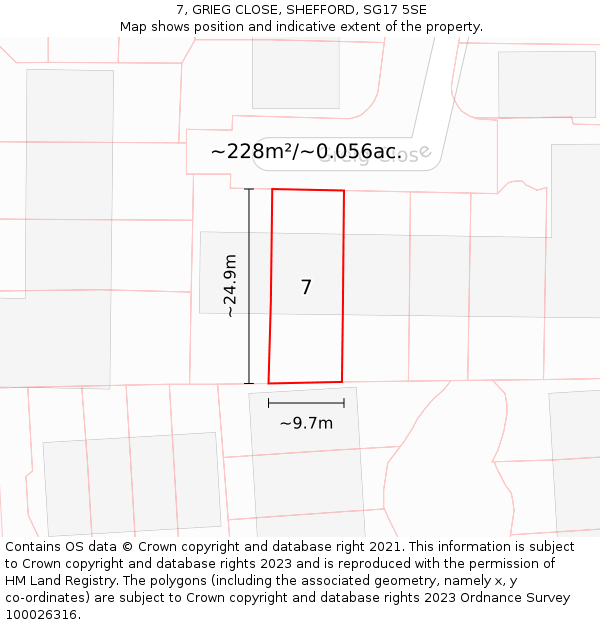 7, GRIEG CLOSE, SHEFFORD, SG17 5SE: Plot and title map