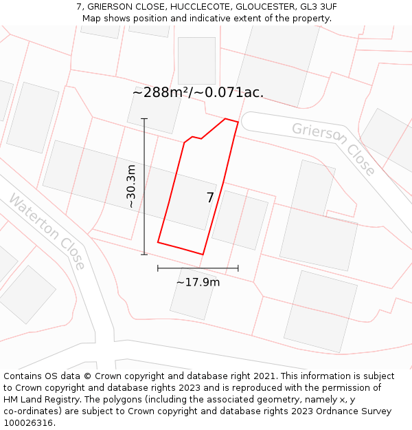 7, GRIERSON CLOSE, HUCCLECOTE, GLOUCESTER, GL3 3UF: Plot and title map