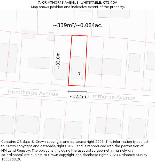 7, GRIMTHORPE AVENUE, WHITSTABLE, CT5 4QA: Plot and title map