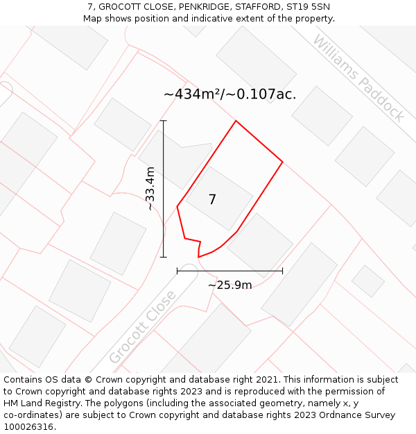 7, GROCOTT CLOSE, PENKRIDGE, STAFFORD, ST19 5SN: Plot and title map