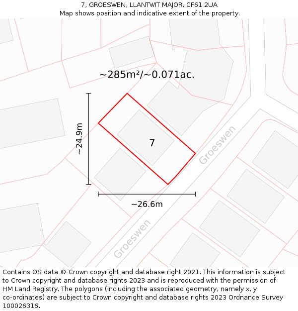 7, GROESWEN, LLANTWIT MAJOR, CF61 2UA: Plot and title map
