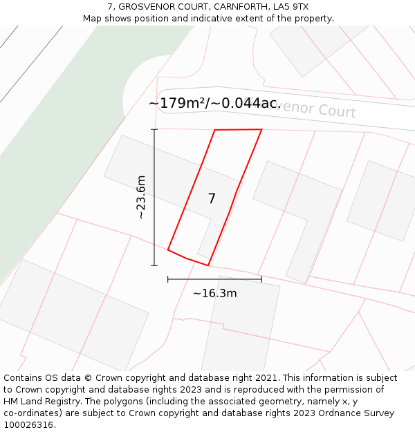 7, GROSVENOR COURT, CARNFORTH, LA5 9TX: Plot and title map