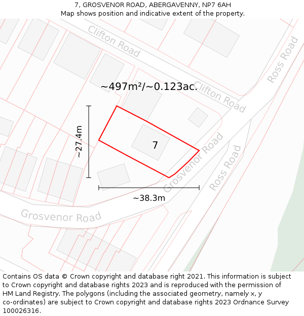 7, GROSVENOR ROAD, ABERGAVENNY, NP7 6AH: Plot and title map
