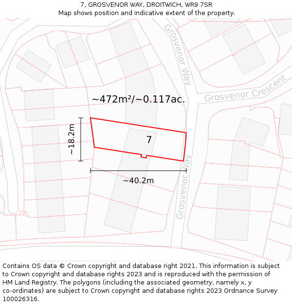 7, GROSVENOR WAY, DROITWICH, WR9 7SR: Plot and title map