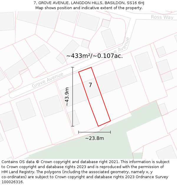 7, GROVE AVENUE, LANGDON HILLS, BASILDON, SS16 6HJ: Plot and title map