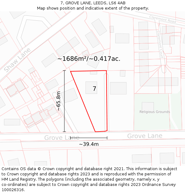 7, GROVE LANE, LEEDS, LS6 4AB: Plot and title map