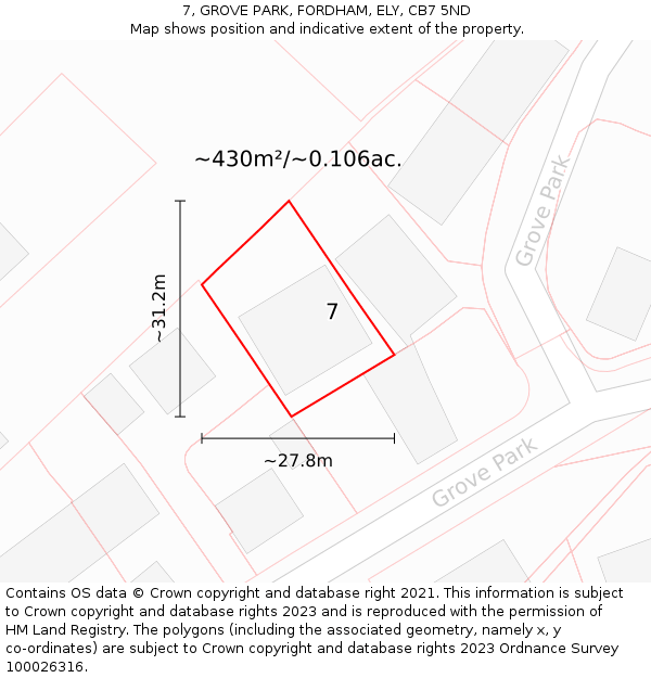 7, GROVE PARK, FORDHAM, ELY, CB7 5ND: Plot and title map