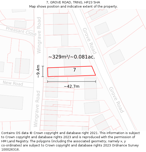 7, GROVE ROAD, TRING, HP23 5HA: Plot and title map