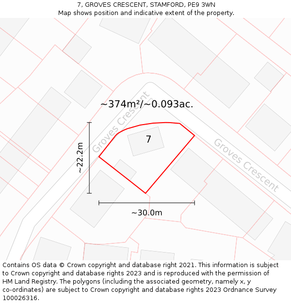 7, GROVES CRESCENT, STAMFORD, PE9 3WN: Plot and title map
