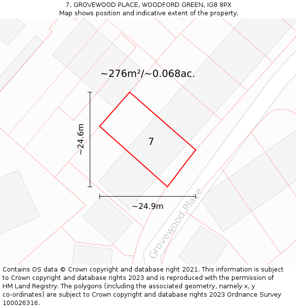 7, GROVEWOOD PLACE, WOODFORD GREEN, IG8 8PX: Plot and title map