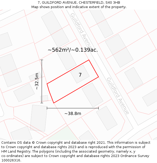 7, GUILDFORD AVENUE, CHESTERFIELD, S40 3HB: Plot and title map