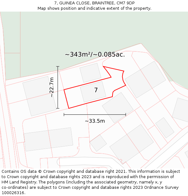 7, GUINEA CLOSE, BRAINTREE, CM7 9DP: Plot and title map