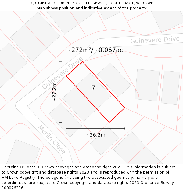 7, GUINEVERE DRIVE, SOUTH ELMSALL, PONTEFRACT, WF9 2WB: Plot and title map