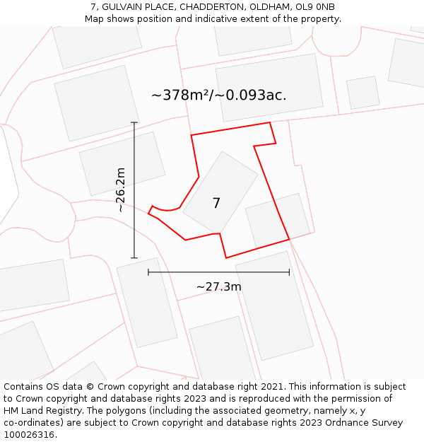 7, GULVAIN PLACE, CHADDERTON, OLDHAM, OL9 0NB: Plot and title map