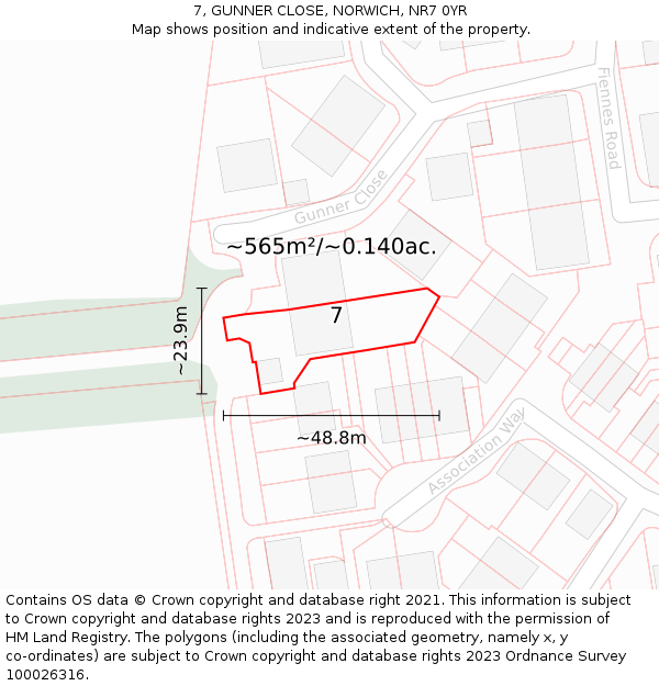 7, GUNNER CLOSE, NORWICH, NR7 0YR: Plot and title map