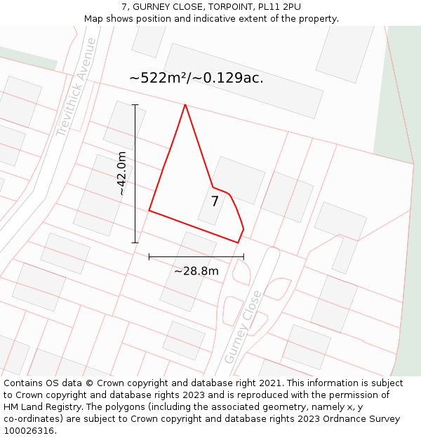 7, GURNEY CLOSE, TORPOINT, PL11 2PU: Plot and title map