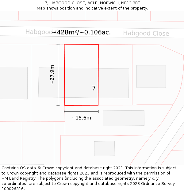 7, HABGOOD CLOSE, ACLE, NORWICH, NR13 3RE: Plot and title map