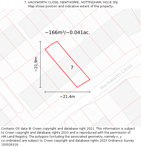 7, HACKWORTH CLOSE, NEWTHORPE, NOTTINGHAM, NG16 3NJ: Plot and title map