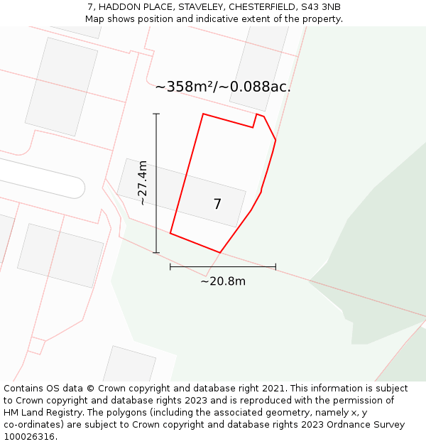 7, HADDON PLACE, STAVELEY, CHESTERFIELD, S43 3NB: Plot and title map