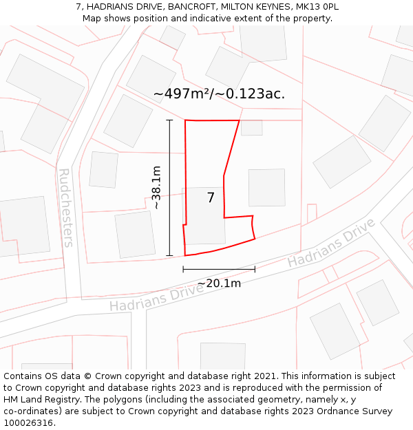 7, HADRIANS DRIVE, BANCROFT, MILTON KEYNES, MK13 0PL: Plot and title map