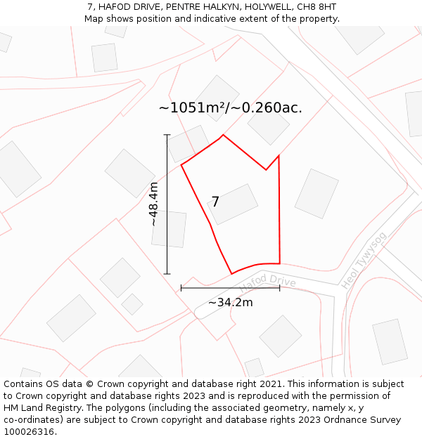 7, HAFOD DRIVE, PENTRE HALKYN, HOLYWELL, CH8 8HT: Plot and title map