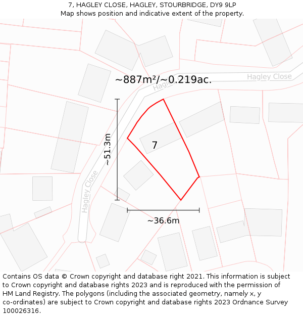 7, HAGLEY CLOSE, HAGLEY, STOURBRIDGE, DY9 9LP: Plot and title map