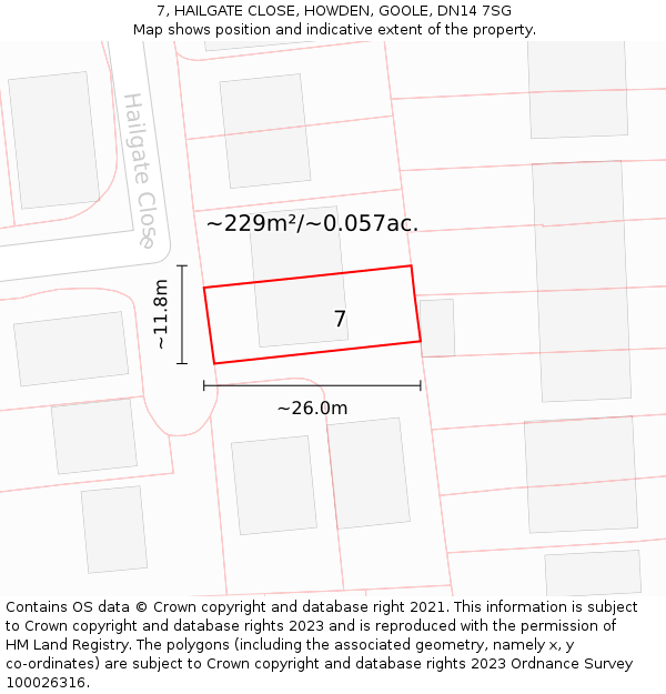 7, HAILGATE CLOSE, HOWDEN, GOOLE, DN14 7SG: Plot and title map