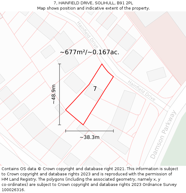 7, HAINFIELD DRIVE, SOLIHULL, B91 2PL: Plot and title map