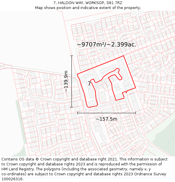 7, HALDON WAY, WORKSOP, S81 7RZ: Plot and title map