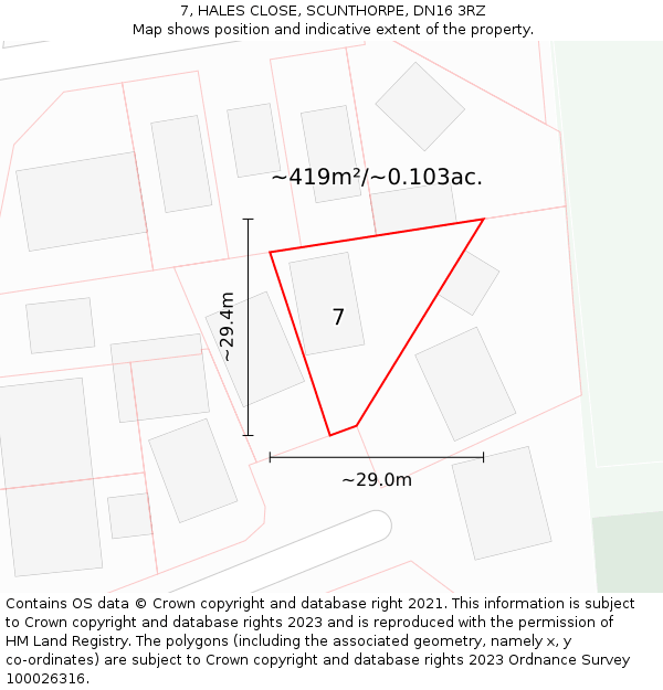 7, HALES CLOSE, SCUNTHORPE, DN16 3RZ: Plot and title map