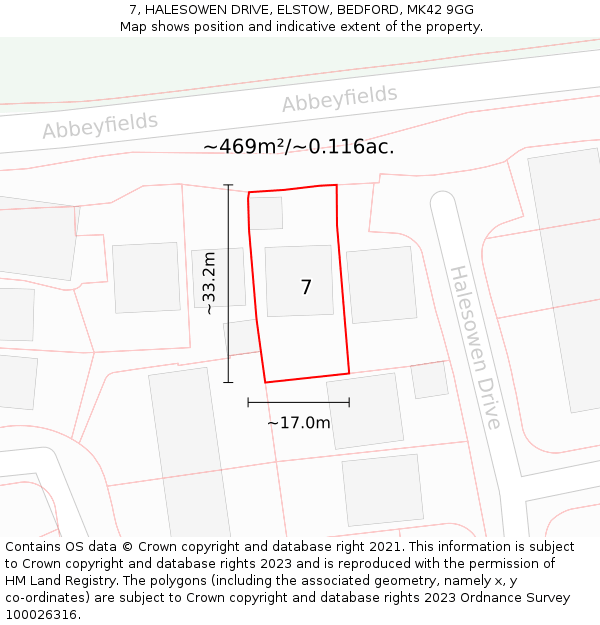 7, HALESOWEN DRIVE, ELSTOW, BEDFORD, MK42 9GG: Plot and title map