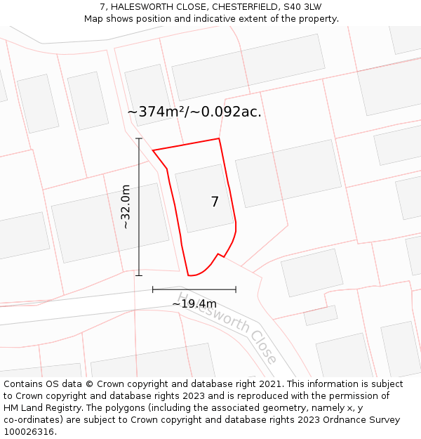 7, HALESWORTH CLOSE, CHESTERFIELD, S40 3LW: Plot and title map