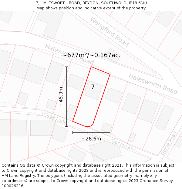 7, HALESWORTH ROAD, REYDON, SOUTHWOLD, IP18 6NH: Plot and title map
