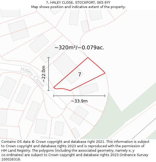 7, HALEY CLOSE, STOCKPORT, SK5 6YY: Plot and title map