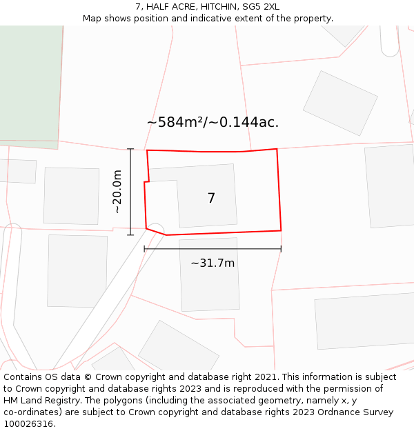7, HALF ACRE, HITCHIN, SG5 2XL: Plot and title map