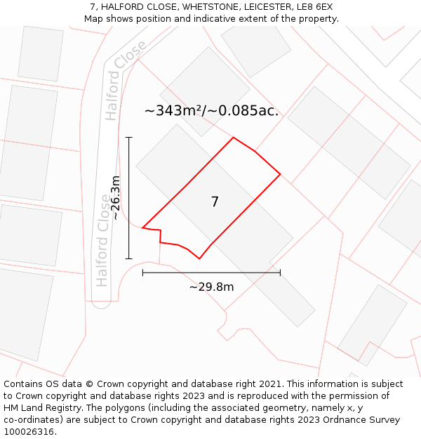 7, HALFORD CLOSE, WHETSTONE, LEICESTER, LE8 6EX: Plot and title map