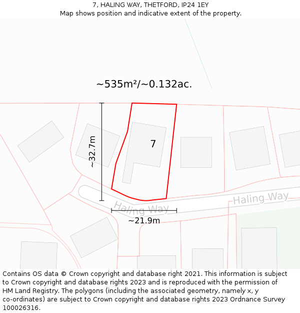 7, HALING WAY, THETFORD, IP24 1EY: Plot and title map