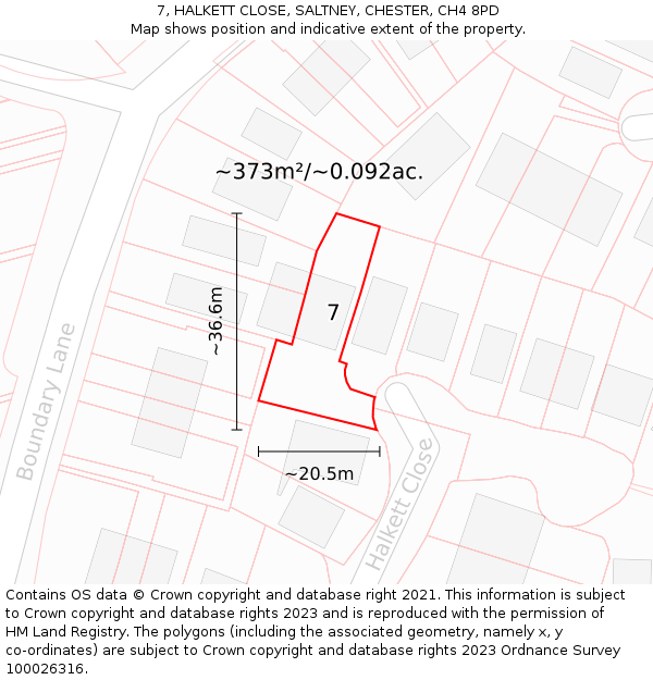 7, HALKETT CLOSE, SALTNEY, CHESTER, CH4 8PD: Plot and title map