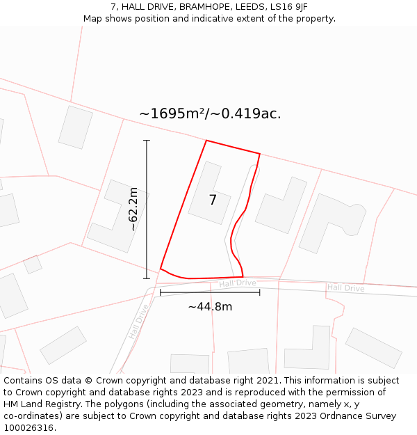 7, HALL DRIVE, BRAMHOPE, LEEDS, LS16 9JF: Plot and title map