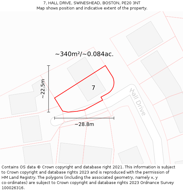 7, HALL DRIVE, SWINESHEAD, BOSTON, PE20 3NT: Plot and title map